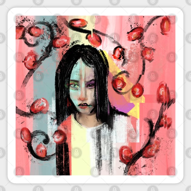 Dark Girl in the Tulip Vines Sticker by SubtleSplit